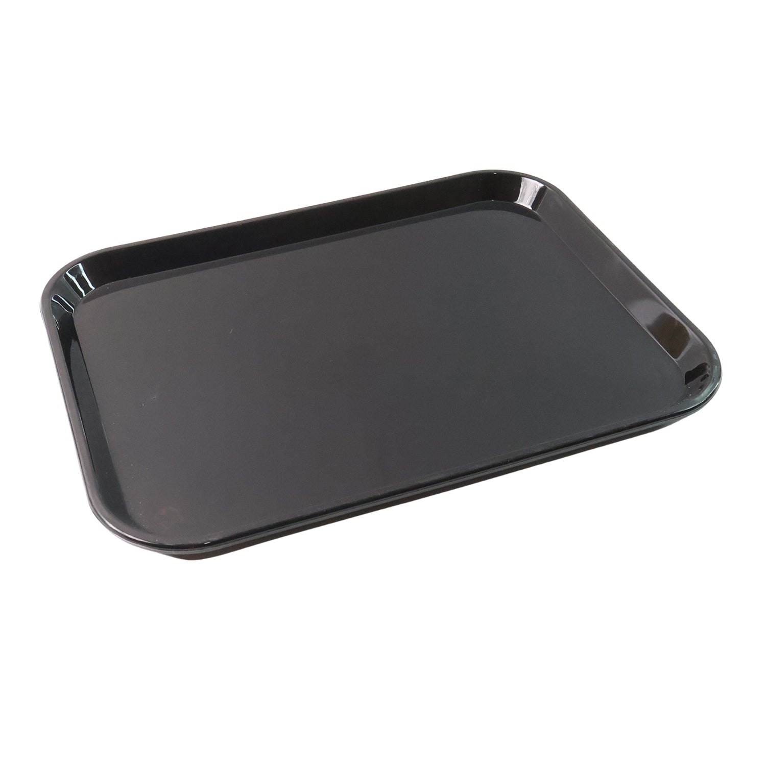 Black Wukusy plastic serving tray plate, 40x30 cm, with a smooth surface suitable for serving food or beverages.