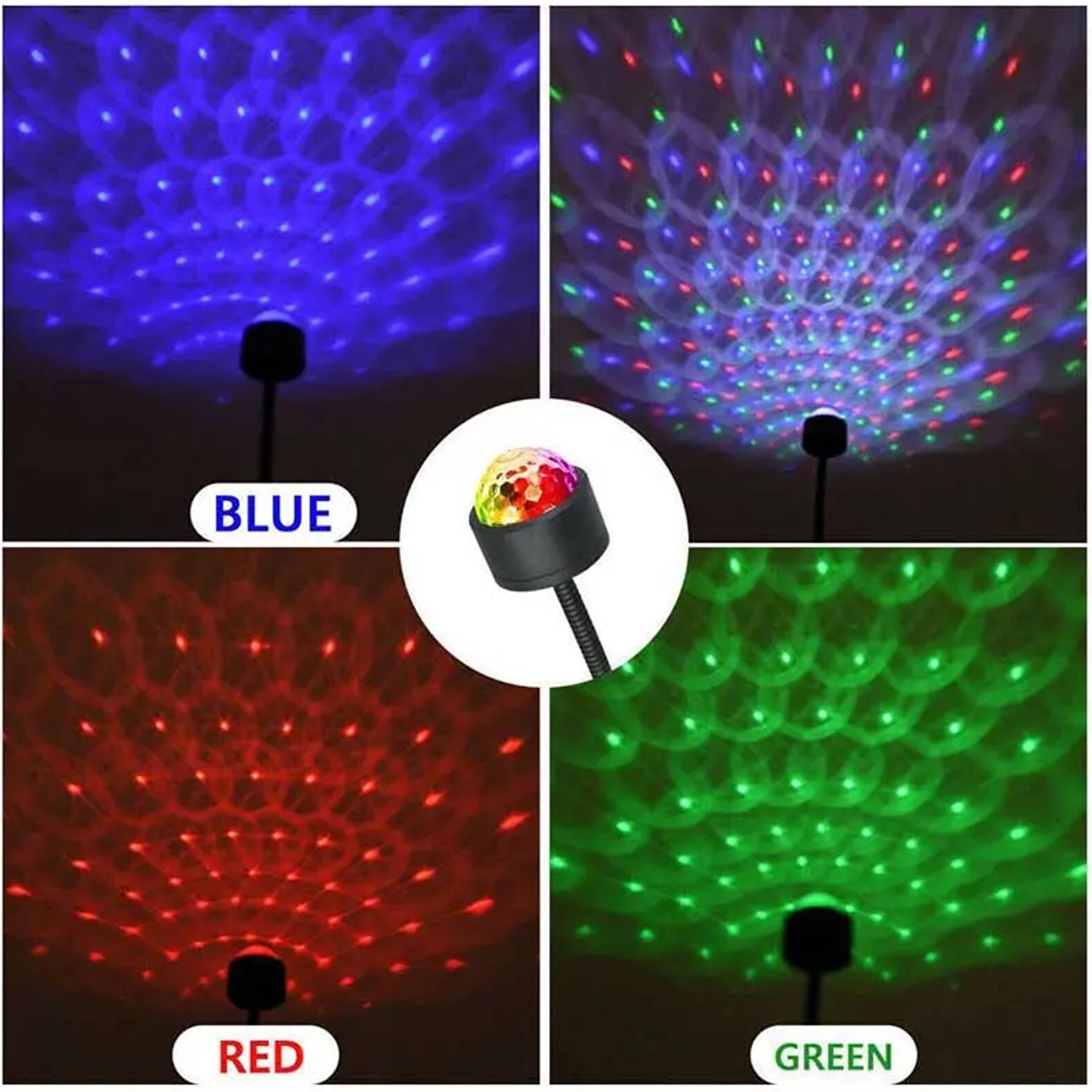 Wukusy USB star night light projector with mini disco ball, adjustable car ceiling light, flexible atmosphere strobe for bedroom or car.