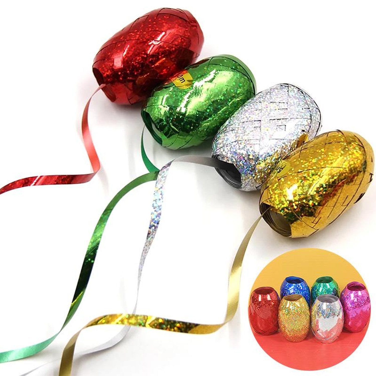 Wukusy 4730 curling balloon ribbon roll for gifts, balloons, and crafts, featuring colorful decorative ribbon for home decor projects.