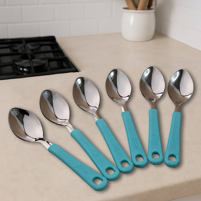 Set of six Wukusy Supermom stainless steel tea spoons with polished finish, perfect for stirring tea or coffee.