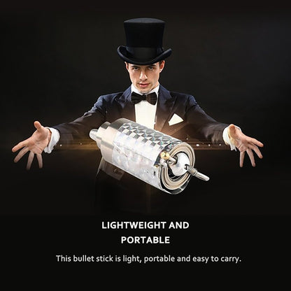 Wukusy magic steel appearing cane toy with high elasticity and silver finish, demonstrating a magic illusion in a toy display