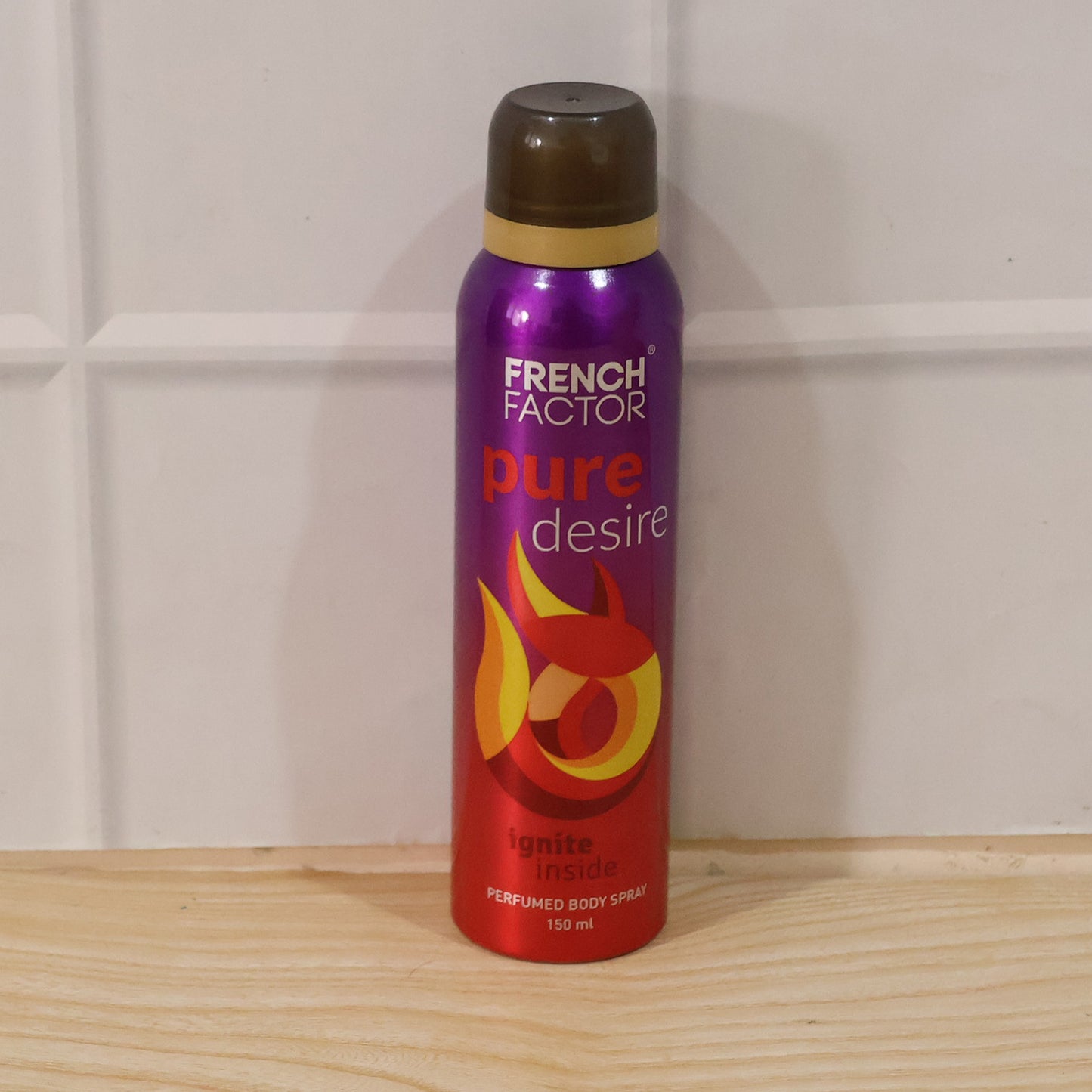 Wukusy French Factor Pure Desire perfumed body spray bottle, 150ml, with elegant packaging and floral fragrance design.