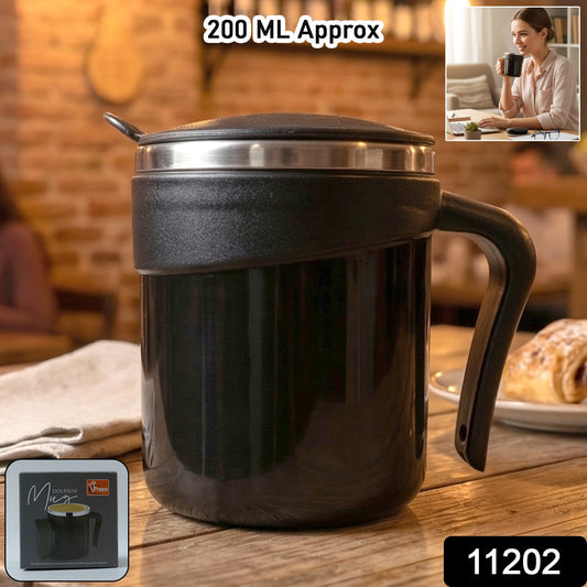 Wukusy Prexo modern insulated dolphin mug with lid, 200 ml capacity, featuring a sleek dolphin design and secure lid.