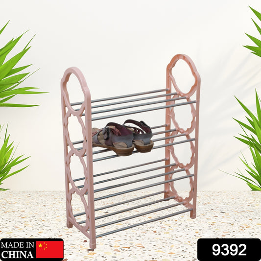 Wukusy 4-layer shoes storage shelf with foldable design, standing shoe rack for home organization in bedroom, hallway, or closet.