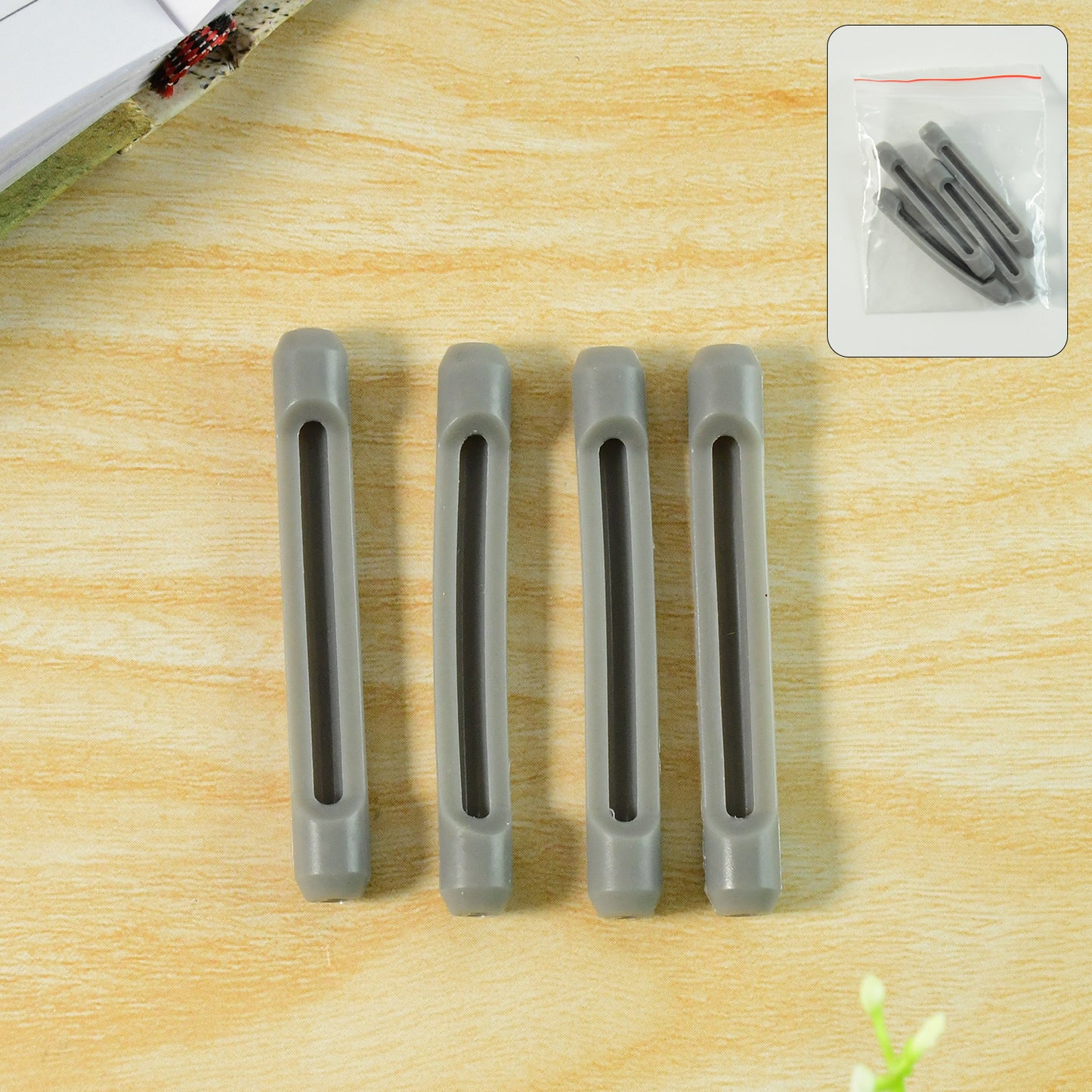Wukusy anti-slip eyeglass temple tip sleeves, set of four, shown on eyeglasses for secure and comfortable fit.
