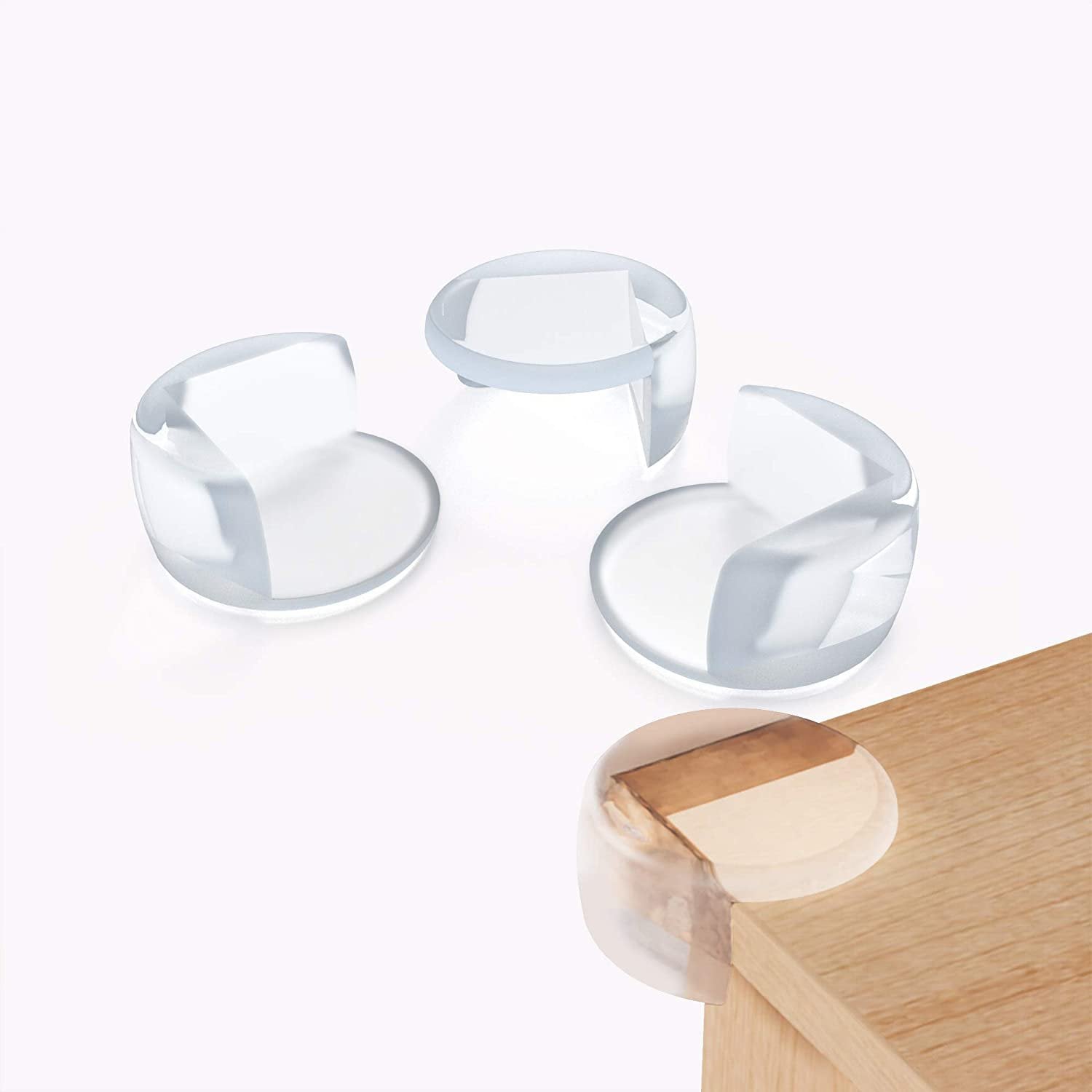 Wukusy 7423 clear corner guards with high resistance adhesive, four-piece set for protecting home furniture corners.