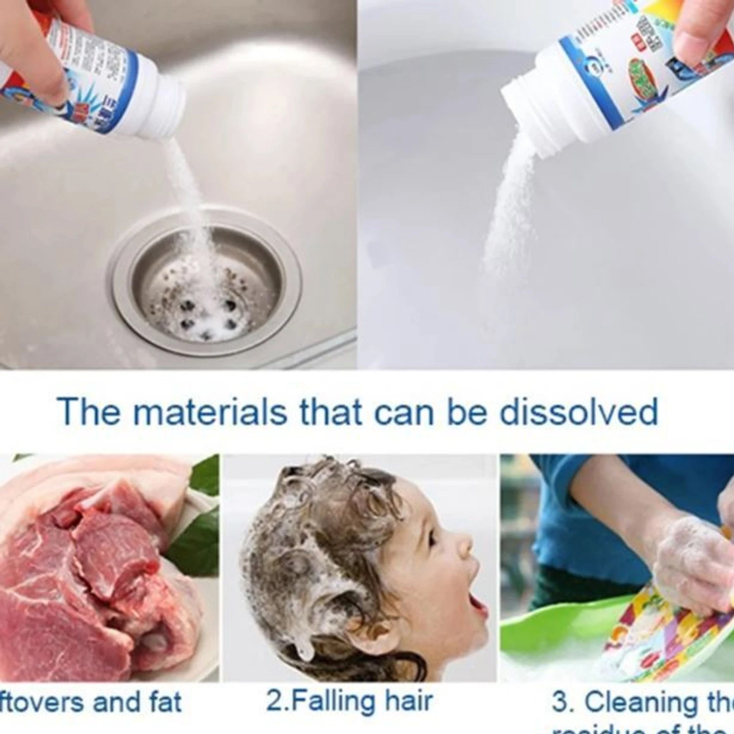 Wukusy sink and drain cleaner powder in a 200g container, designed for clearing clogged drains and maintaining plumbing.