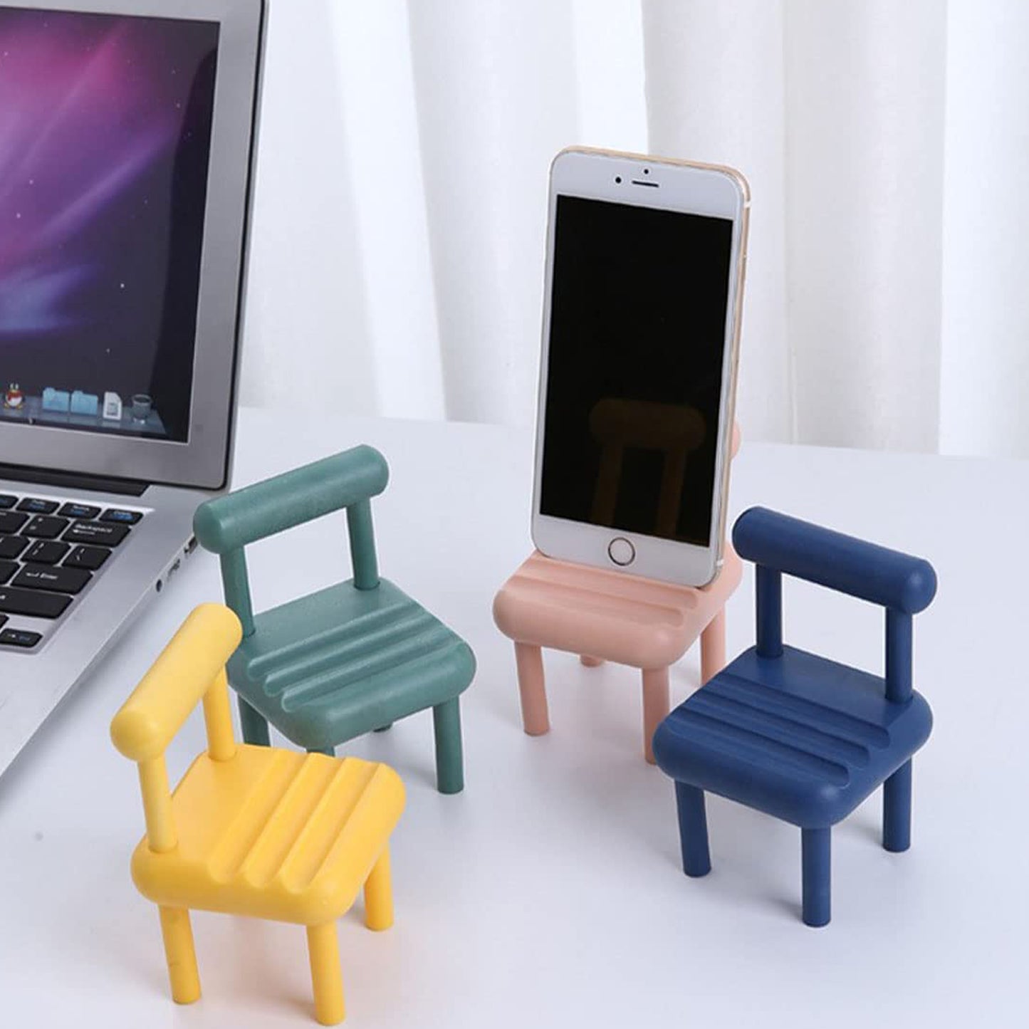 Wukusy portable mini chair phone holder, a compact smartphone stand for desktop, compatible with all mobile phones.