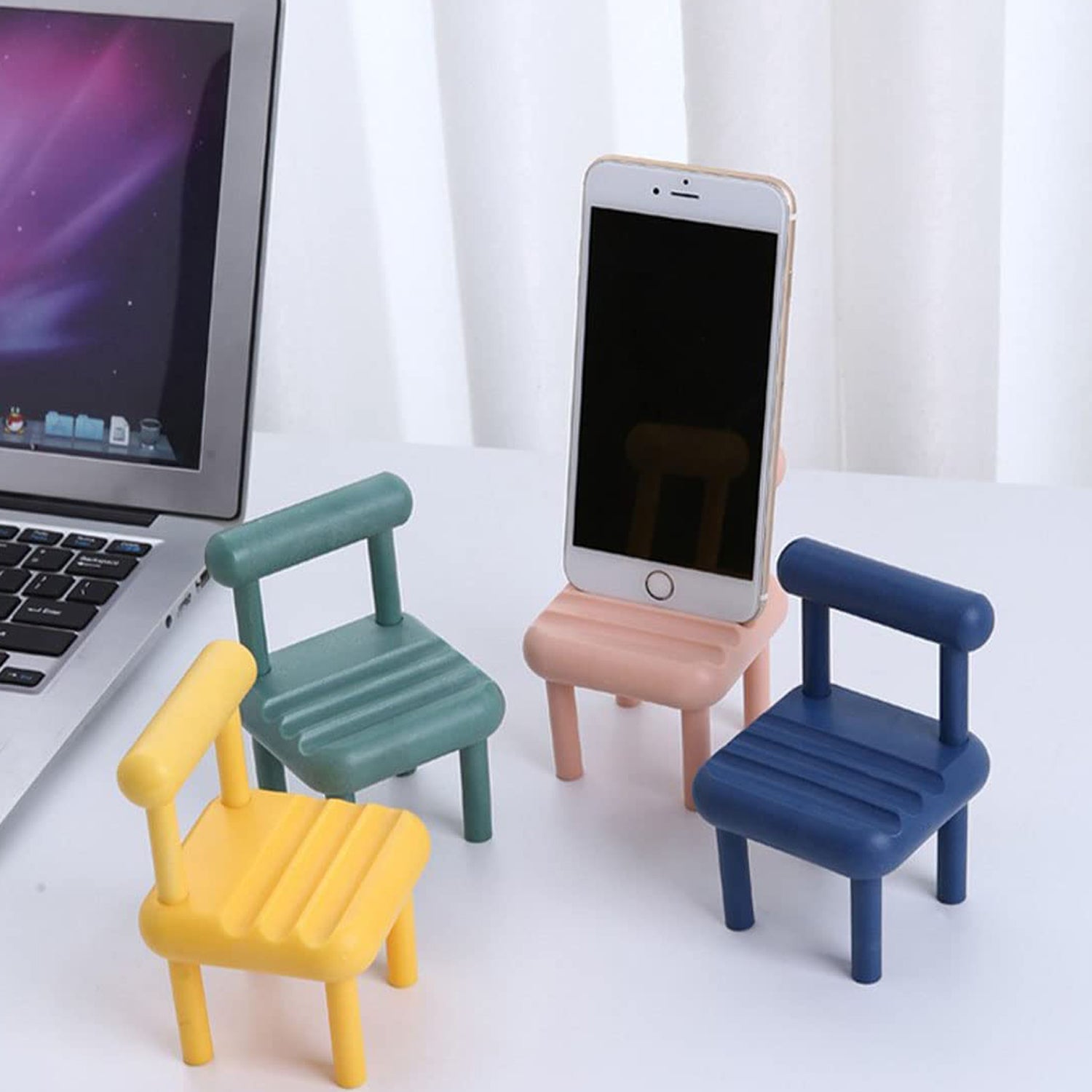 Wukusy portable mini chair phone holder, a compact smartphone stand for desktop, compatible with all mobile phones.