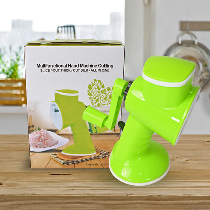 Wukusy 6-in-1 vegetable cutter and slicer with removable blades, hand-held chopper for slicing, cutting, and grating vegetables.