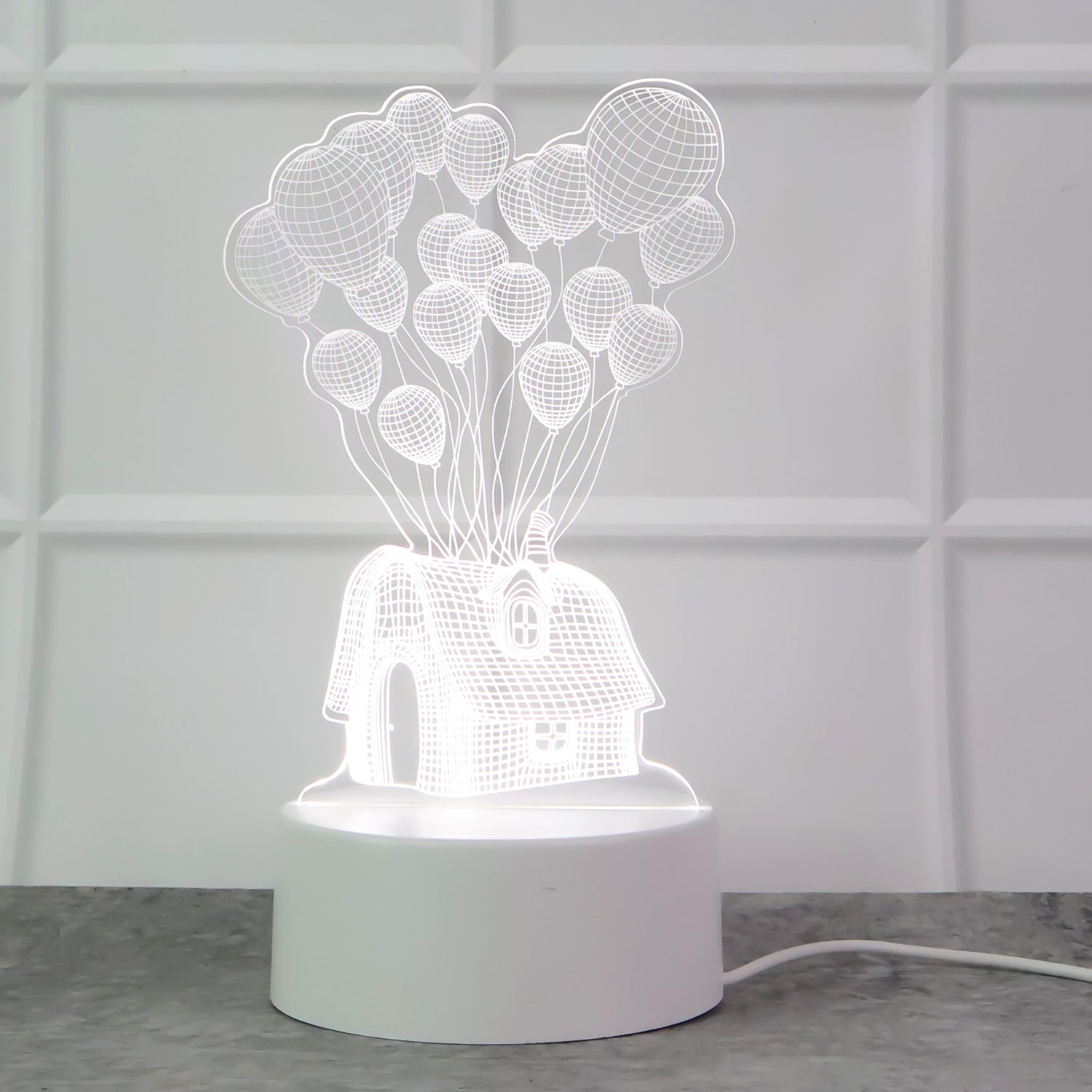 Wukusy 3D illusion LED night lamp featuring a house and balloons design, perfect for cozy home decor illumination.