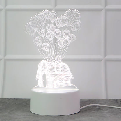 Wukusy 3D illusion LED night lamp featuring a house and balloons design, perfect for cozy home decor illumination.