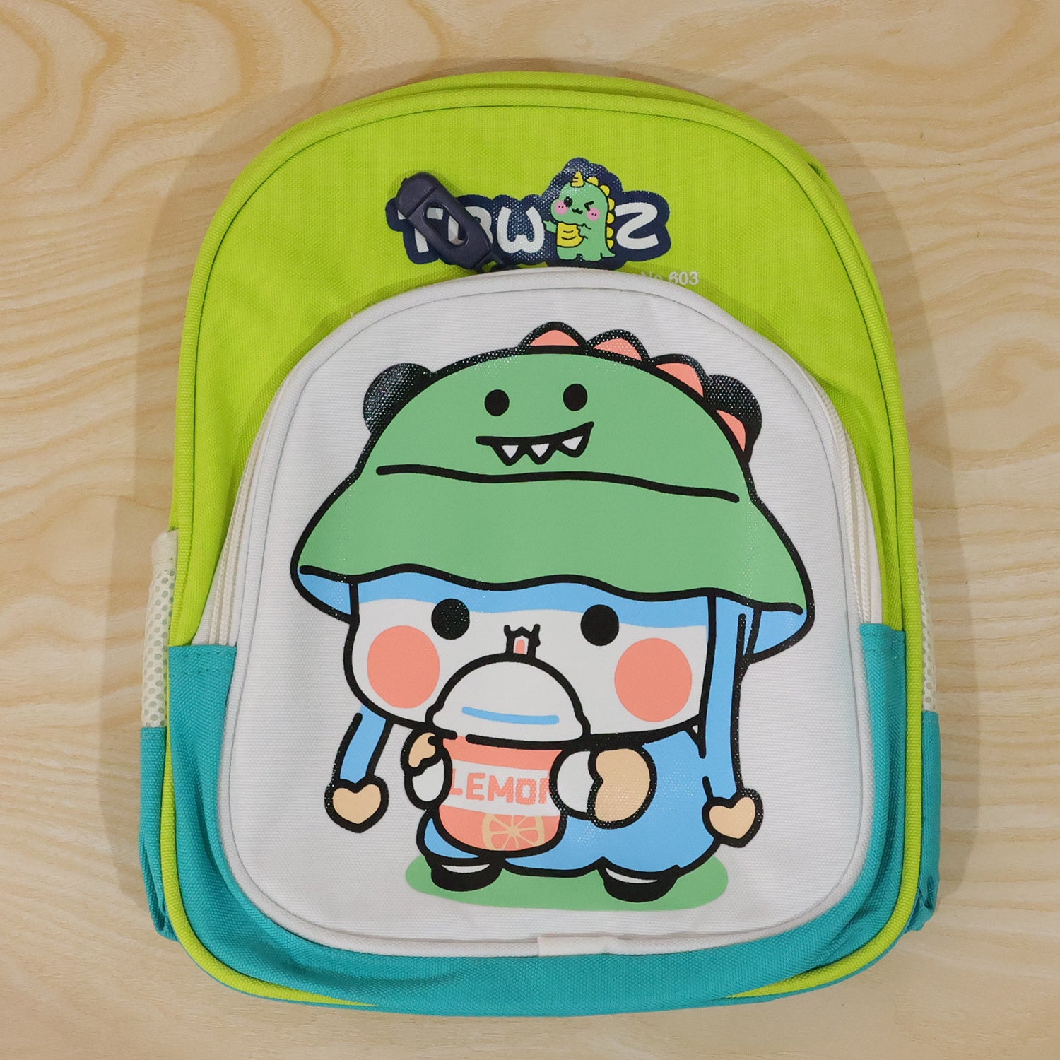 Wukusy cute cartoon printed kids sling backpack in lightweight design, featuring colorful character illustrations on a 28x23cm school bag