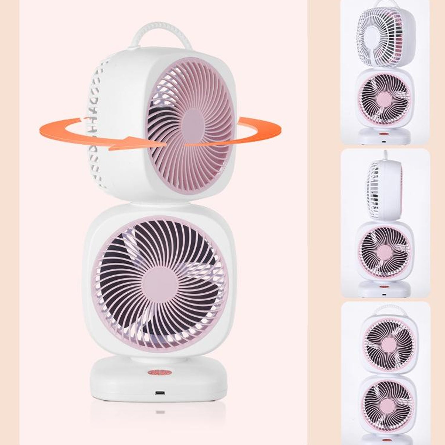 Wukusy portable dual head USB rechargeable table fan with adjustable heads and compact design, ideal for desktop use.