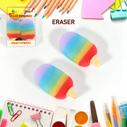Set of two Wukusy Jelly Popsicle shape erasers, colorful and cute miniature office and school supplies for children.