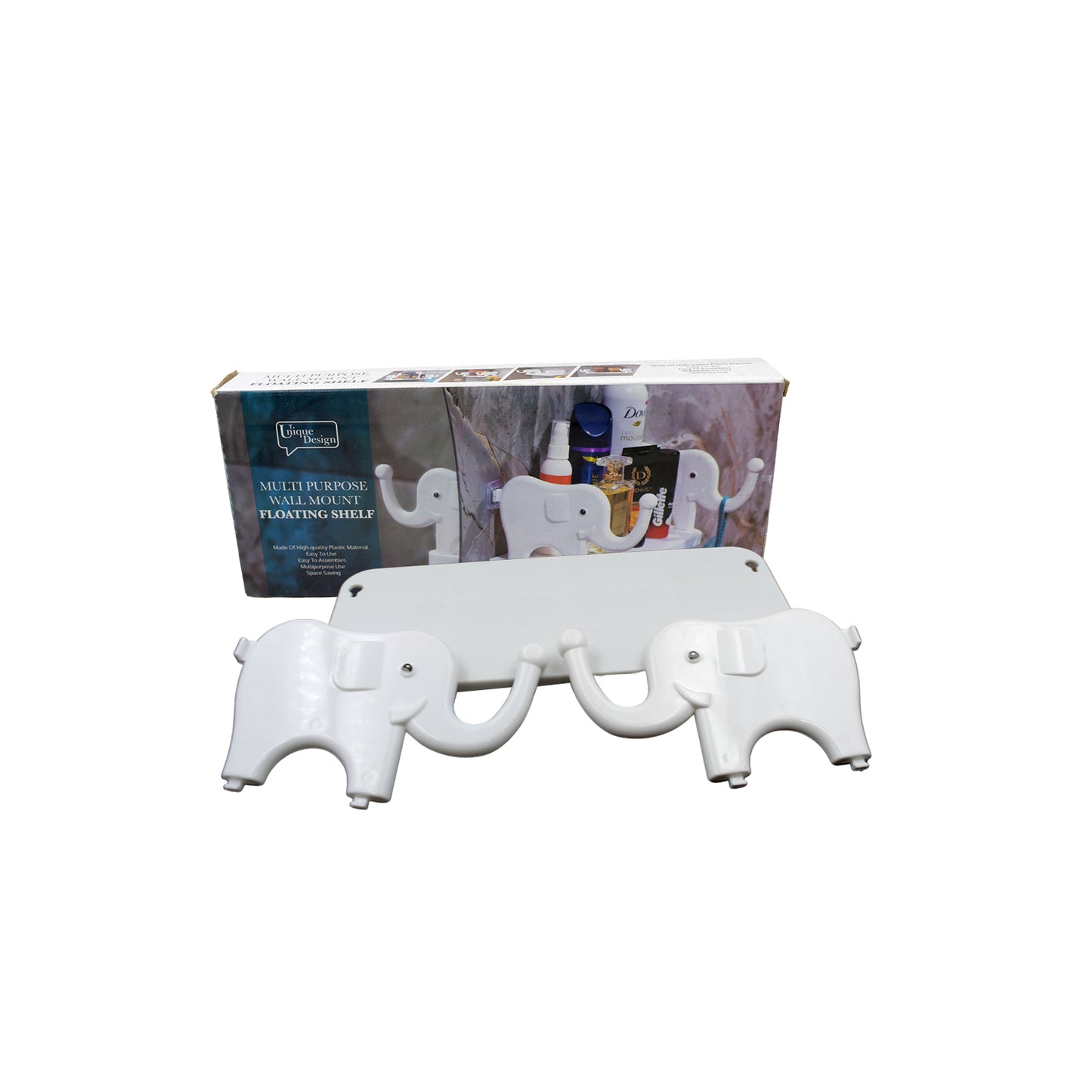 Wukusy elephant-shaped wall-mounted storage shelf for kitchen, bathroom, or bedroom, featuring a cute, multifunctional mini organizer.