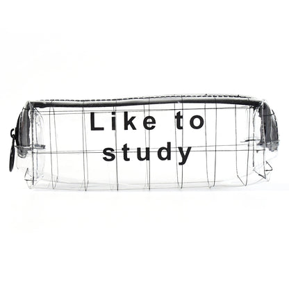 Clear plastic pencil pouch with zipper, ideal for office or school supplies, by Wukusy.