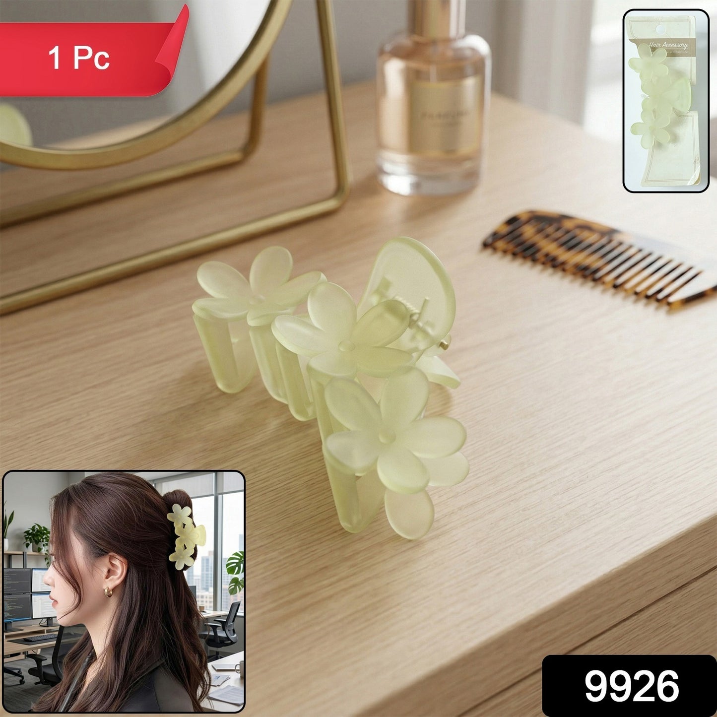Wukusy elegant floral design hair claw clip for women, showcasing intricate flower pattern and durable plastic construction.