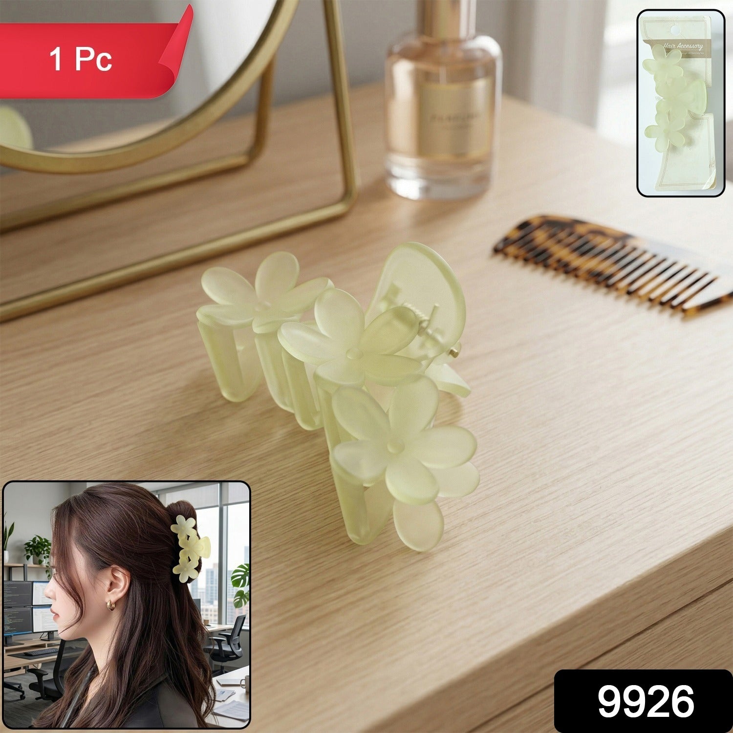 Wukusy elegant floral design hair claw clip for women, showcasing intricate flower pattern and durable plastic construction.