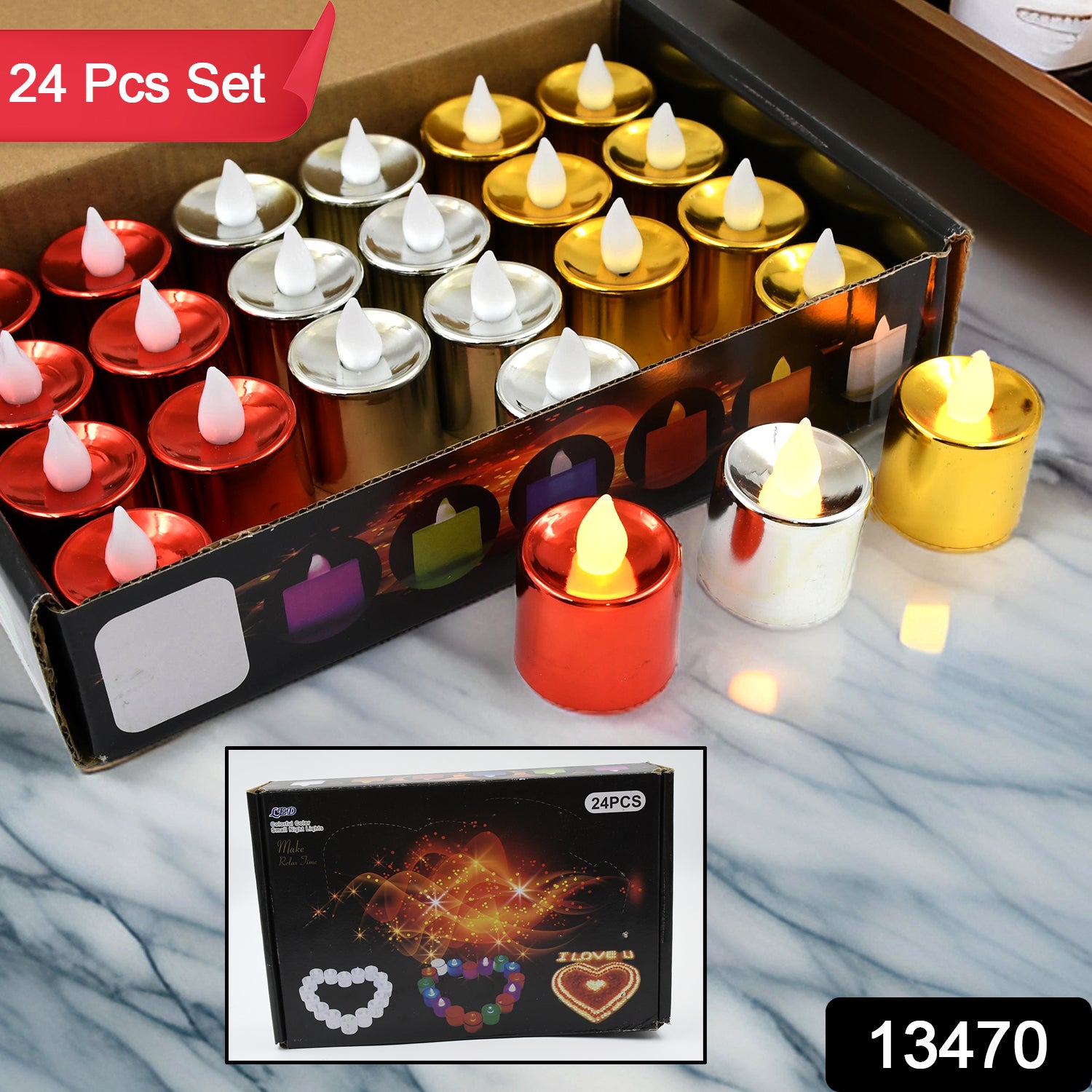 Set of 24 plastic LED tea light candles by Wukusy, ideal for home decor and lighting, with flickering candle-like appearance.