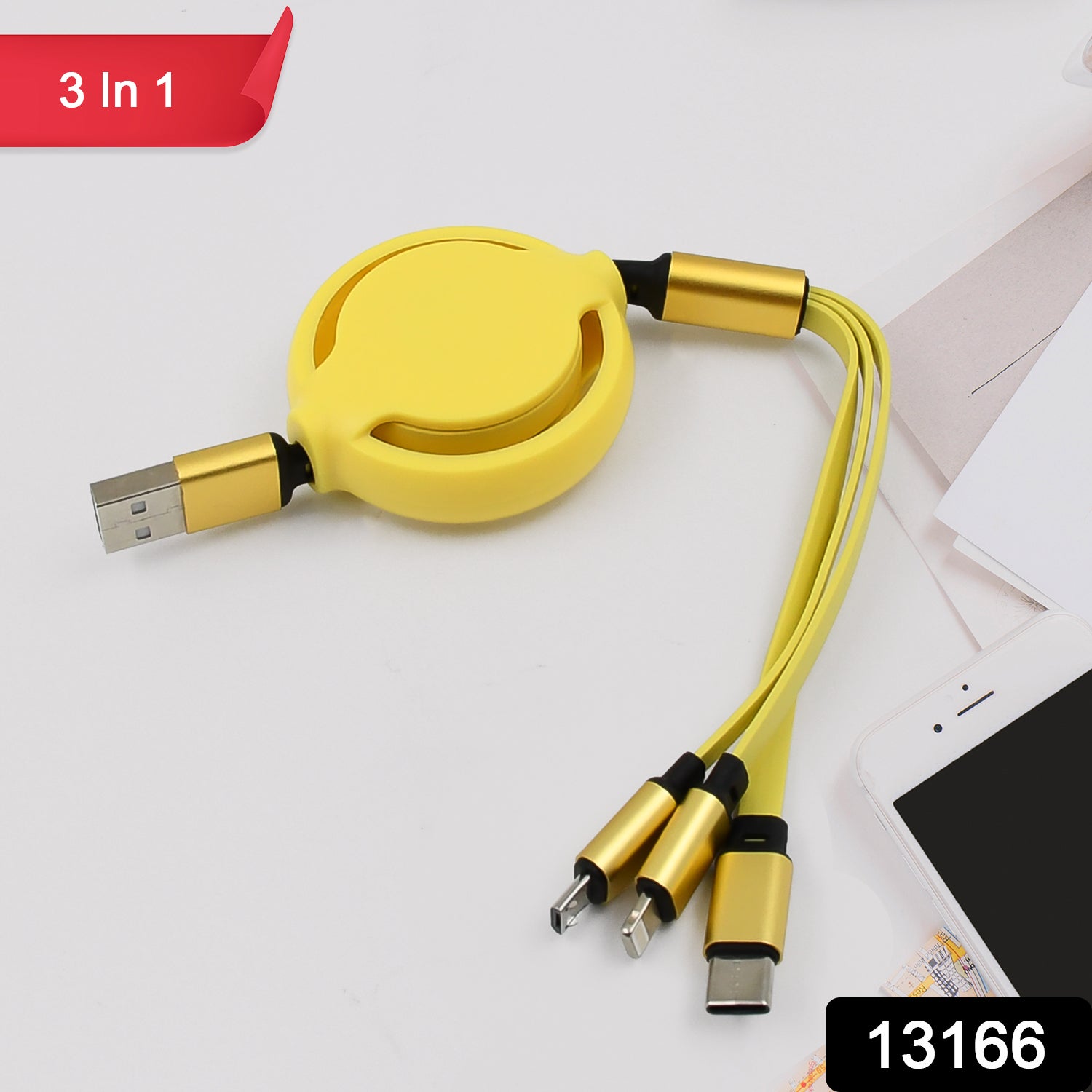 Wukusy 3-in-1 retractable mobile charging cable in mixed colors, versatile accessory for smartphones and tablets.