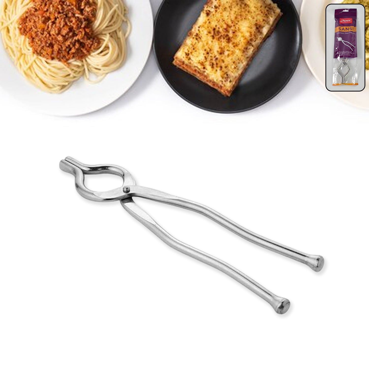 Apex Full Round Sansi heavy-duty stainless steel pakkad with strong grip, designed for home and kitchen use by Wukusy.