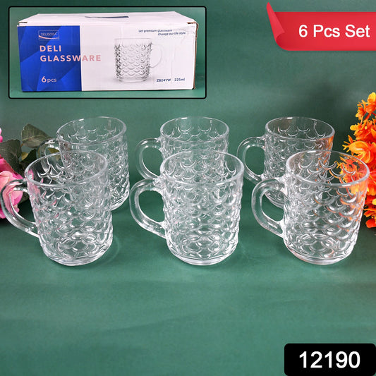 Six Wukusy glass coffee and tea mugs with handles, clear transparent design, perfect for hot beverages, set of six.