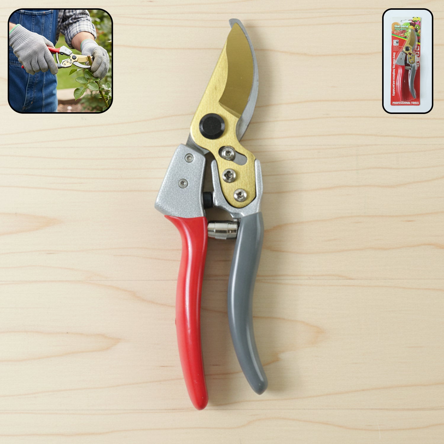 Wukusy 8-inch garden pruning scissors with sharp blades for trimming plants and shrubs, lightweight and ergonomic design.