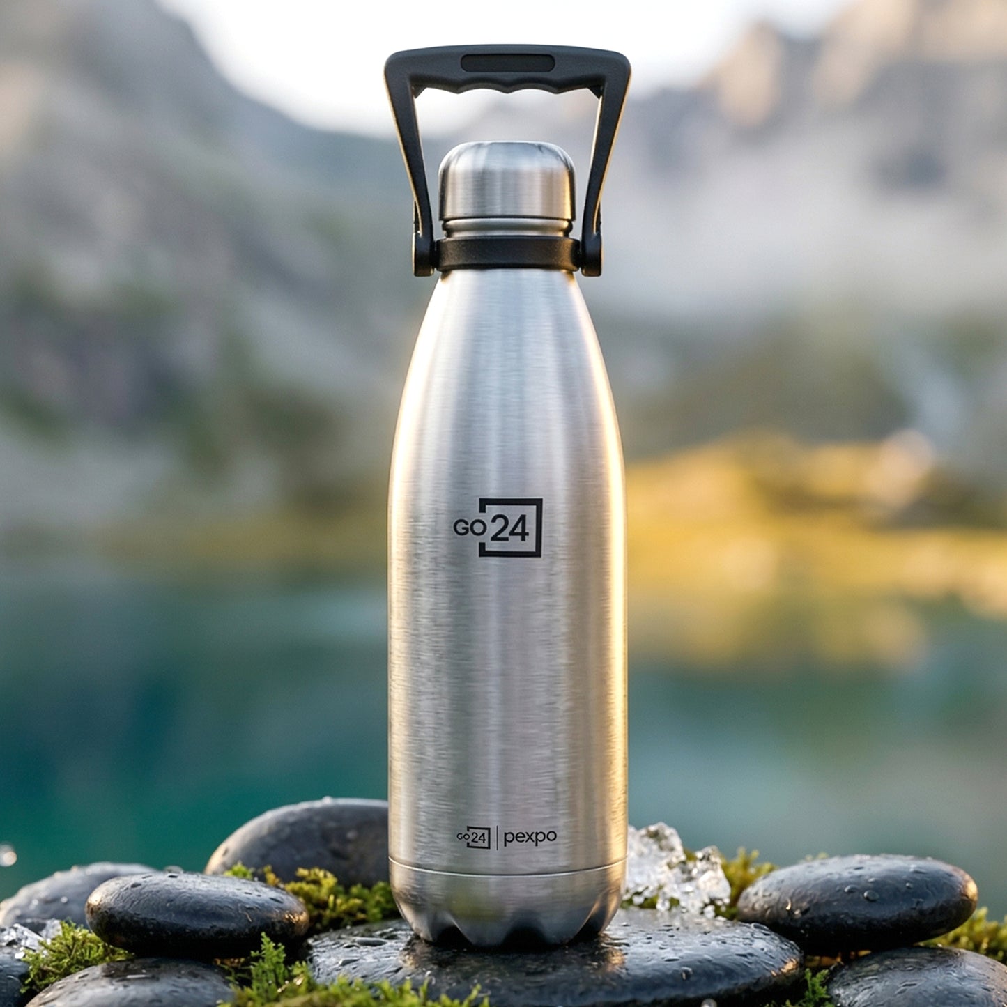 Wukusy Pexpo Echo vacuum insulated stainless steel water bottle, 1500 ml, with a sleek design for hot and cold beverages.
