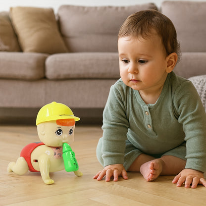 Battery operated crawling baby toy with music from Wukusy, featuring colorful design and moving parts for engaging play.