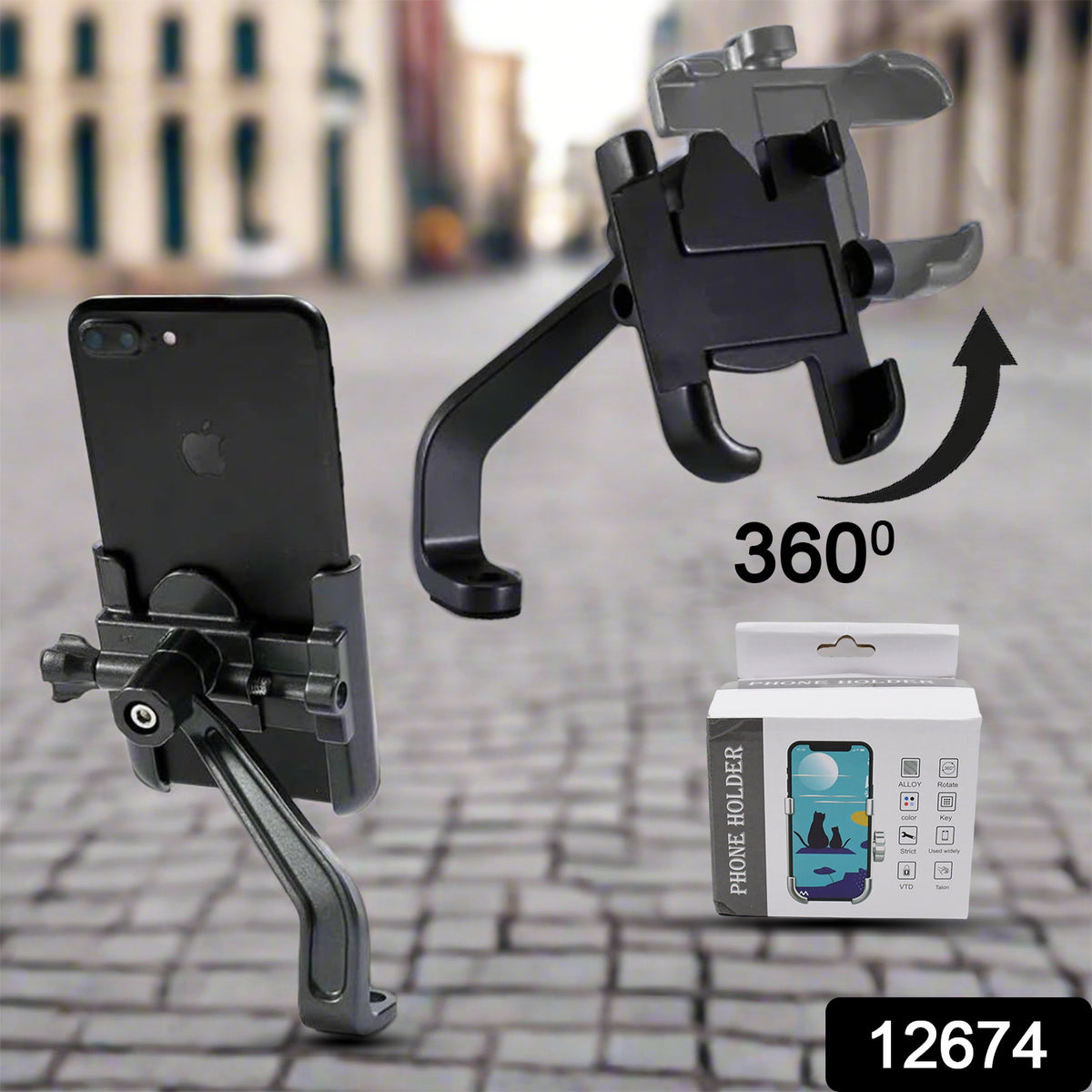 Wukusy full metal bike scooter mobile holder stand with 360-degree rotation for smartphones, ideal for GPS and map navigation.