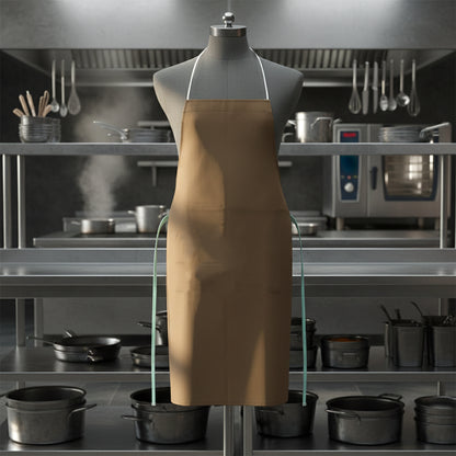 Wukusy premium full-cover chef apron in black, made of durable fabric, with adjustable neck strap and front pockets for kitchen use.