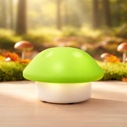 Wukusy cute mushroom-shaped LED night lamp emitting soft red light, ideal for cozy bedroom or nursery decor.