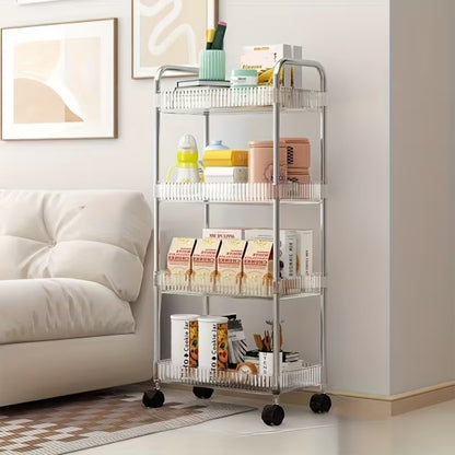 Wukusy 4-layer multipurpose storage trolley with wheels, featuring sturdy shelves and easy mobility for home or office use.