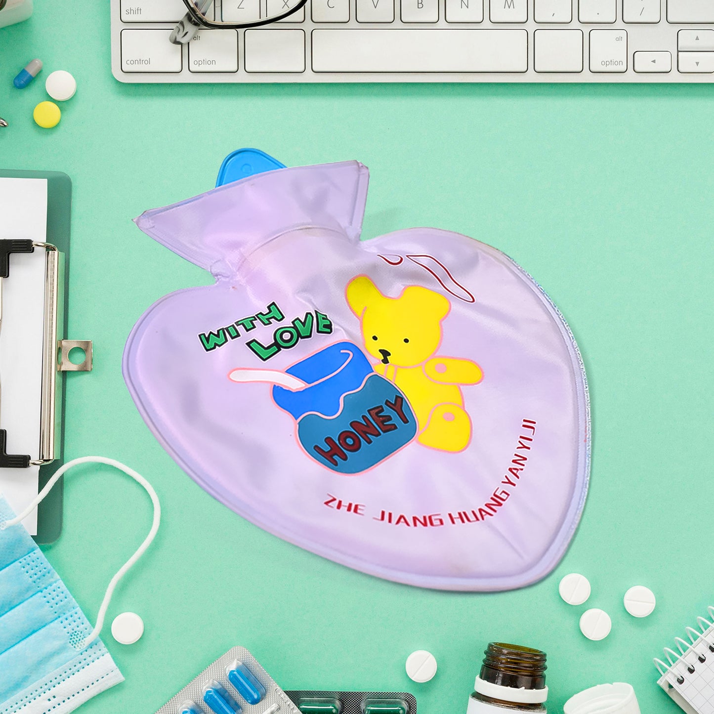 Wukusy 7252 hot water bottle bag for pain relief, soft fabric cover, designed to keep water warm for soothing comfort.