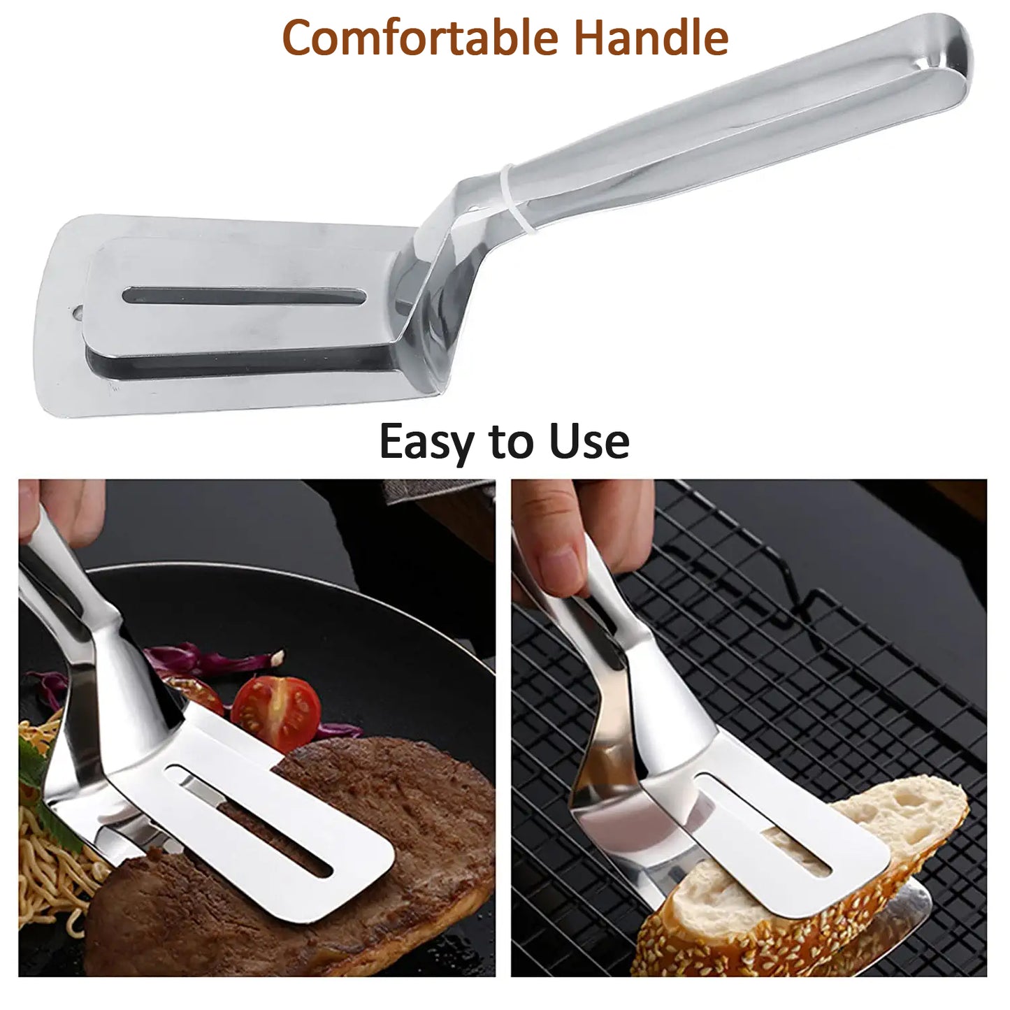 Wukusy 2918 multifunction kitchen tong with stainless steel steak clip, ideal for frying, serving, and BBQ cooking.