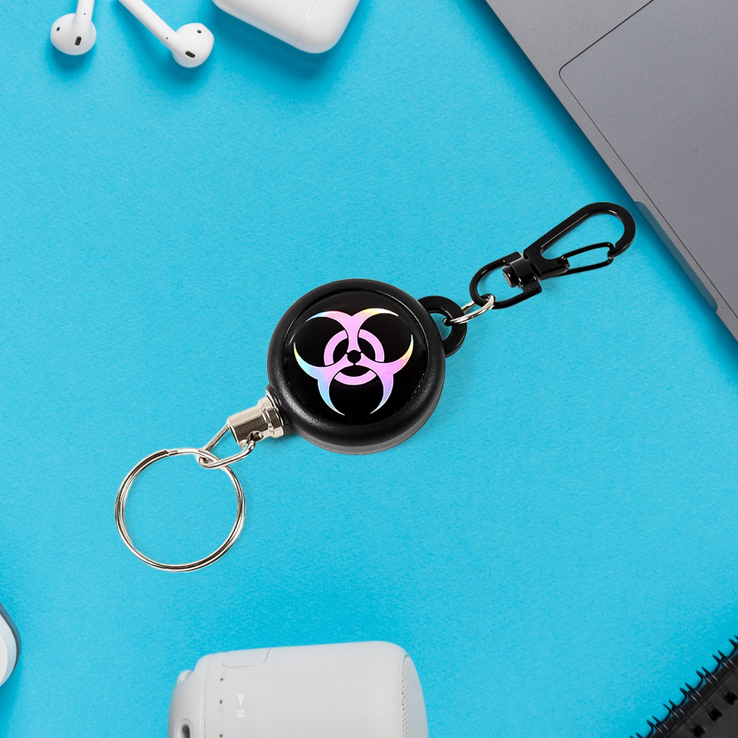 Wukusy safety anti-lost retractable key chain, large size, with durable plastic casing and metal keyring for home improvement use