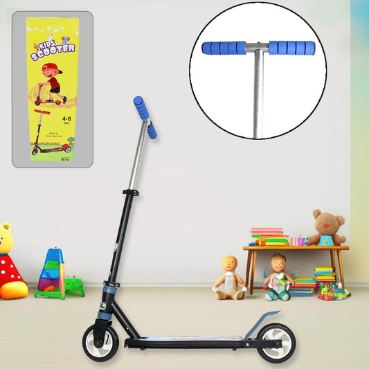 Colorful Wukusy kids ride-on leg push scooter with two wheels, adjustable height, foldable design for boys and girls aged 4-8.