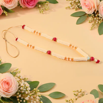 Traditional decorative Pooja Gajra garland by Wukusy, showcasing colorful floral design for religious ceremonies.