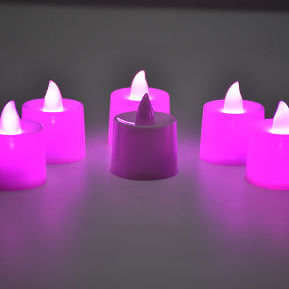 Pack of 24 Wukusy pink flameless LED tealights with plastic decor candles, smokeless, ideal for home decoration.