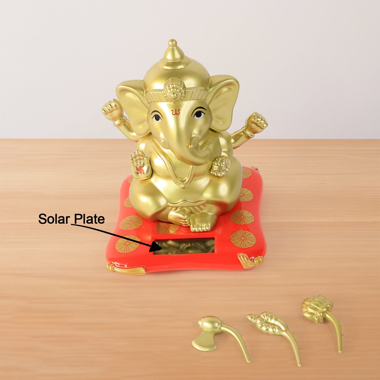 Large Lord Ganesha religious idol with solar-powered base, decorative home decor piece by Wukusy, showcasing intricate design.