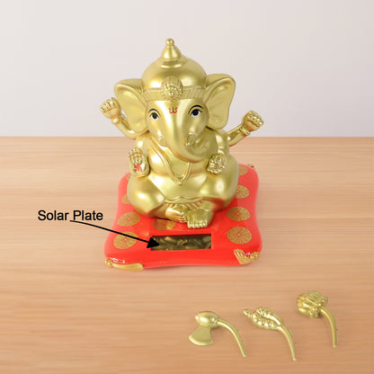 Large Lord Ganesha religious idol with solar-powered base, decorative home decor piece by Wukusy, showcasing intricate design.