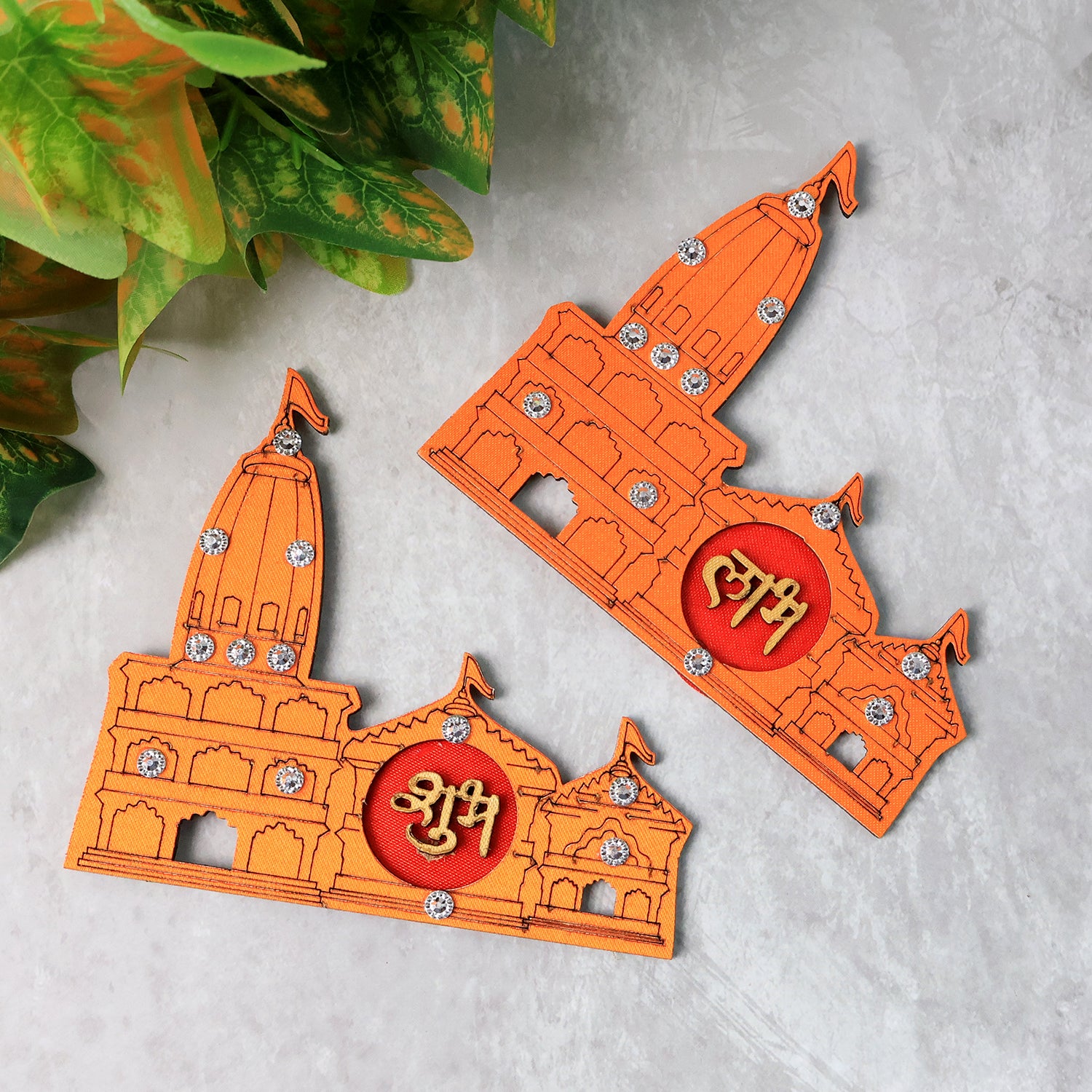 Decorative wall sticker featuring Shubh Labh Ram Temple Mandir design from Wukusy, ideal for home decor, shown on a wall.