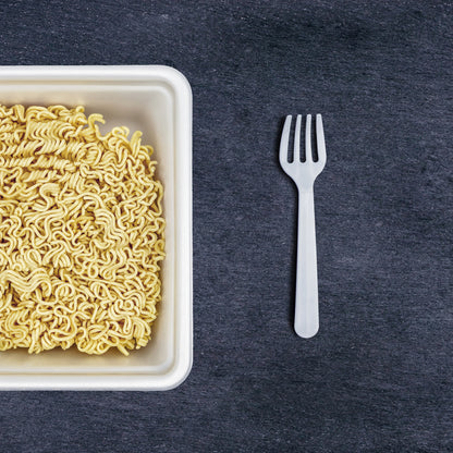 Pair of Wukusy plastic forks and spoons in a catering utensil set, ideal for parties, dinners, and family gatherings.