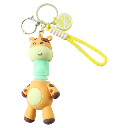 Cute Wukusy giraffe cartoon keychain featuring a playful giraffe design with bright colors and a small metal keyring attachment.