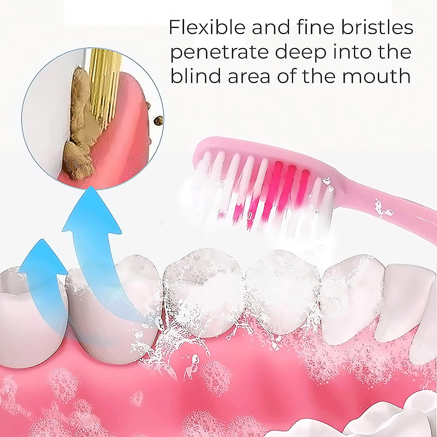 Set of 8 Wukusy 2-in-1 soft toothbrushes with long handles and tongue scraper, featuring soft bristles for oral hygiene.