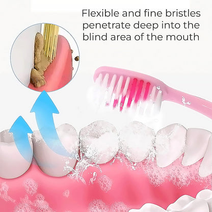 Set of 8 Wukusy 2-in-1 soft toothbrushes with long handles and tongue scraper, featuring soft bristles for oral hygiene.