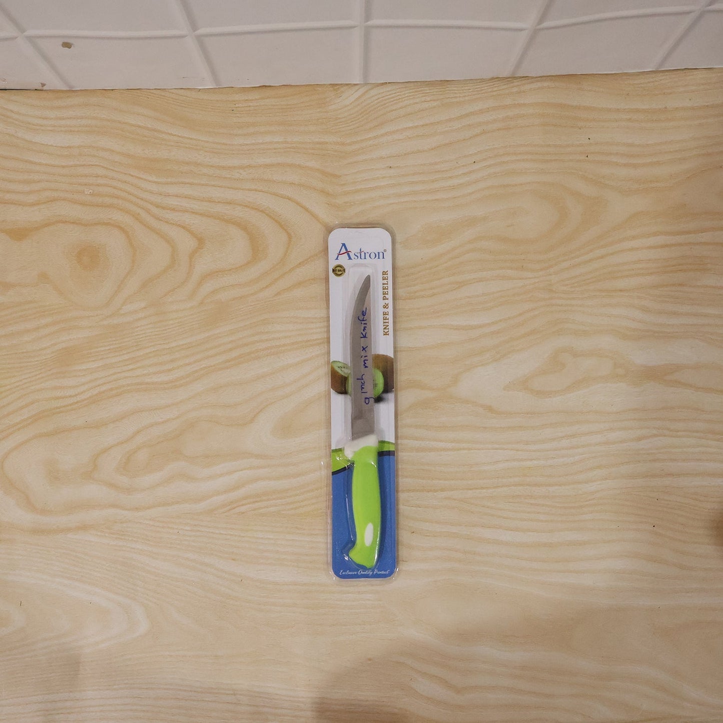 Wukusy 9-inch stainless steel kitchen knife with plastic handle, showcasing a sharp blade and ergonomic grip for precise cutting.