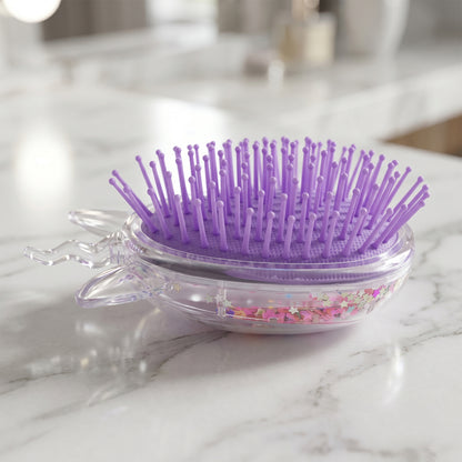 Wukusy cute unicorn-themed magic floating glitter hair comb with colorful glitter and intricate unicorn design, perfect for kids' hairstyles.