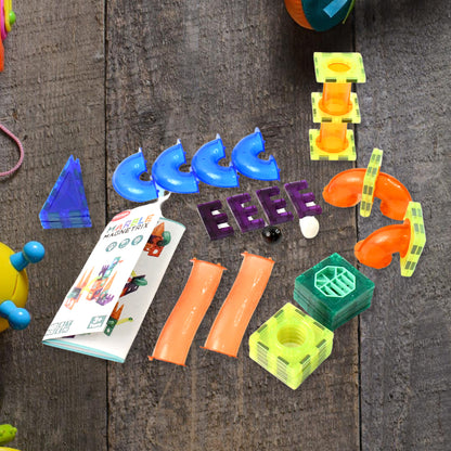 Wukusy Marble Magnetrix magnetic marble run building set with colorful marble tracks and magnetic building pieces.